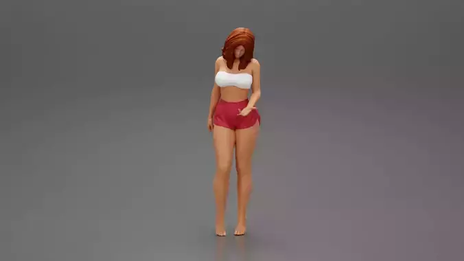 Beautiful Girl standing in mini shorts and bra