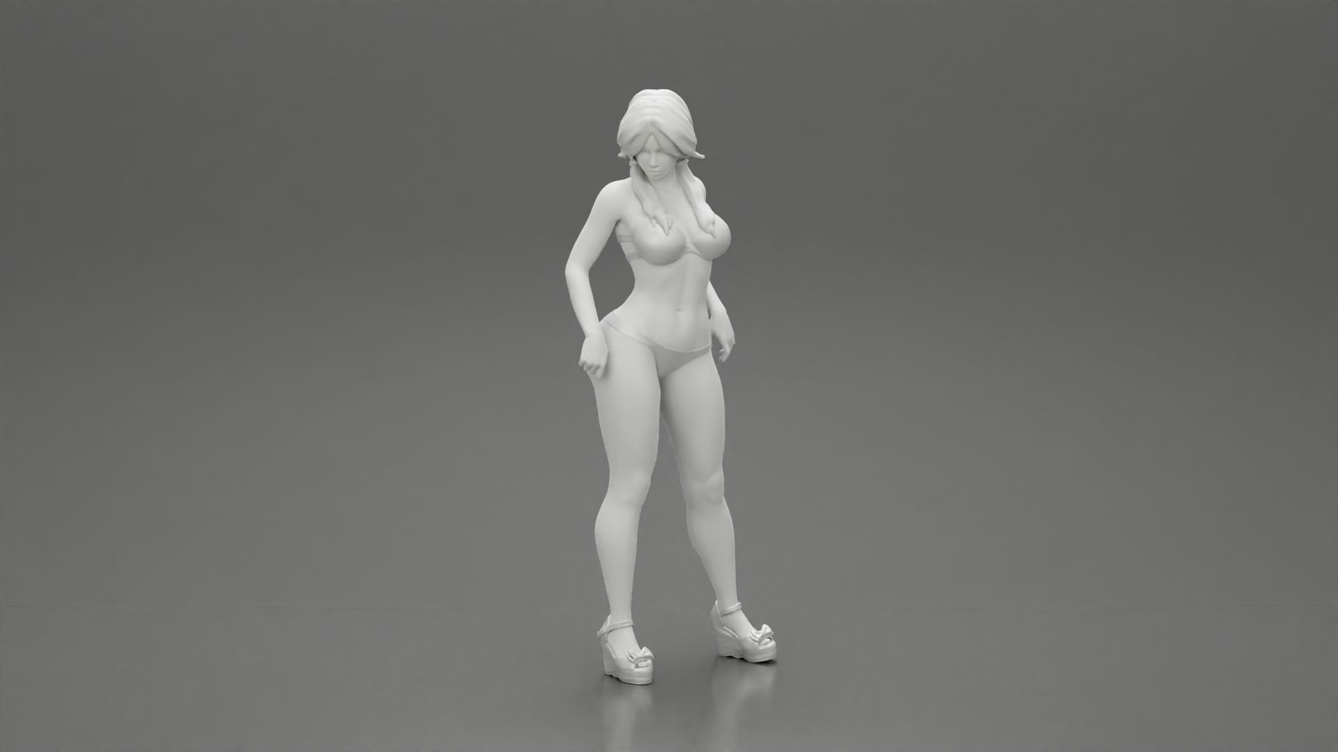 sexy girl in bikini and heels posing standing on the beach 3D print model_6