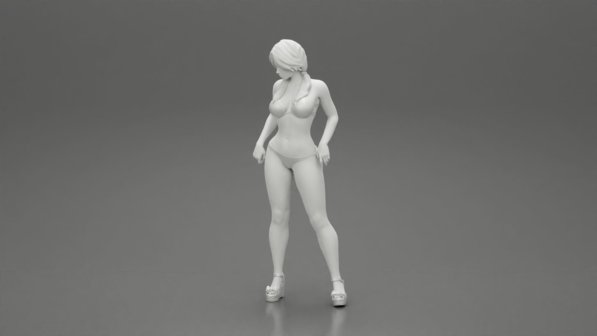 sexy girl in bikini and heels posing standing on the beach 3D print model_11