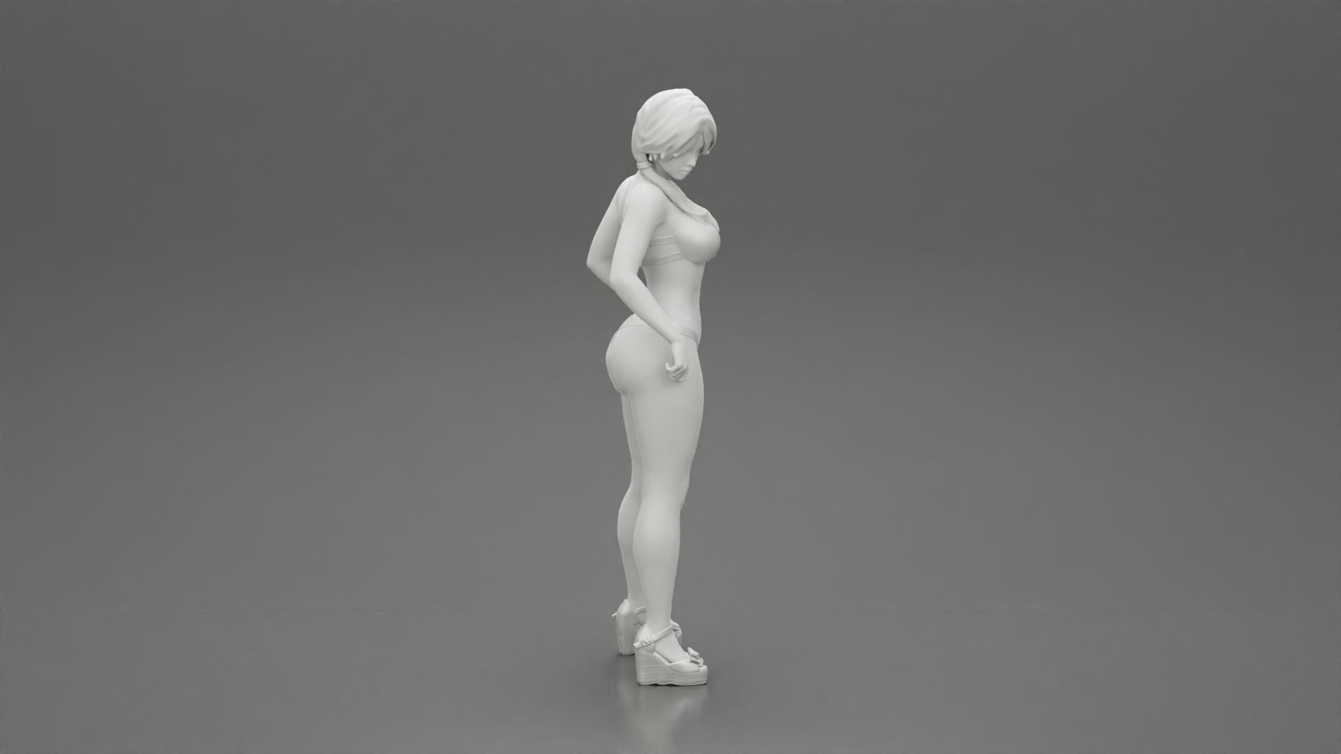 sexy girl in bikini and heels posing standing on the beach 3D print model_7