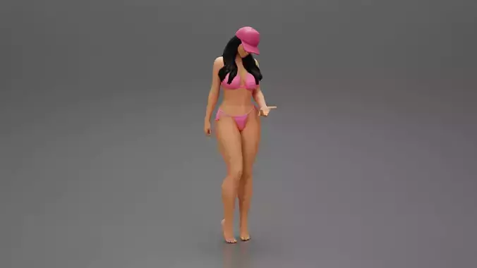 Girl Wearing Bikini and Hat putting her hand on friend s face