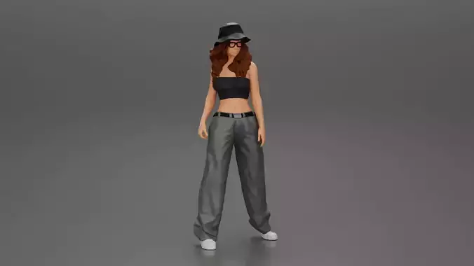 lowrider girl posing in hat and sunglasses with long hair