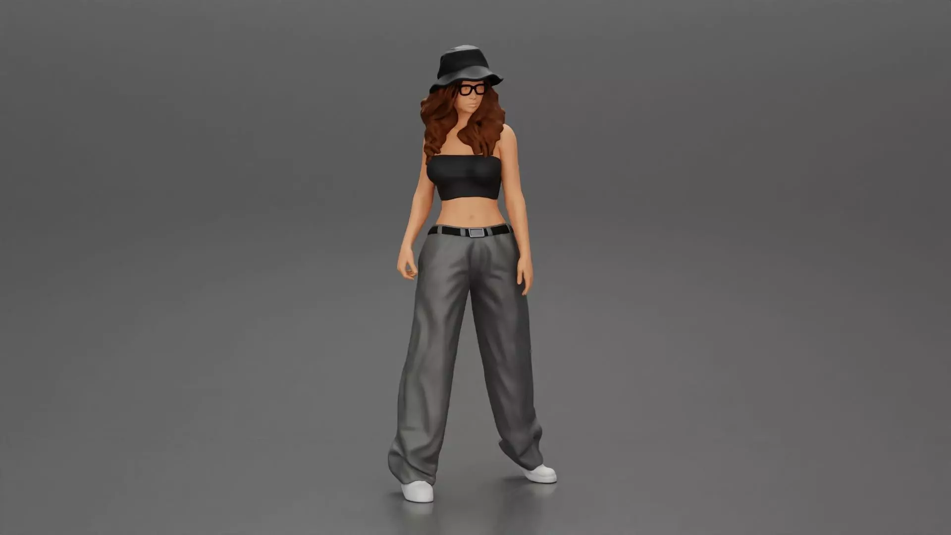 lowrider girl posing in hat and sunglasses with long hair 3D print model
