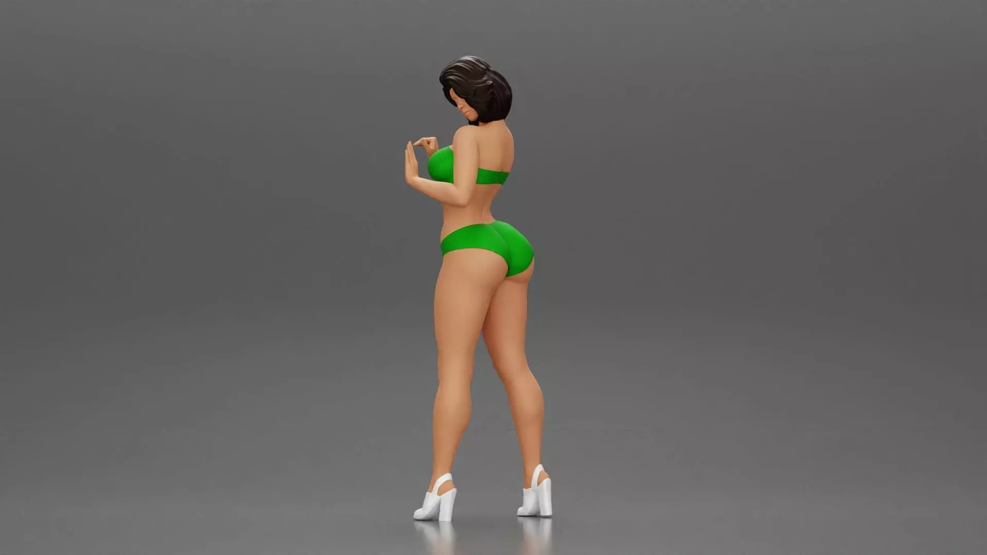 Attractive girl in bikini and heels Leaning Against car 3D print model_0