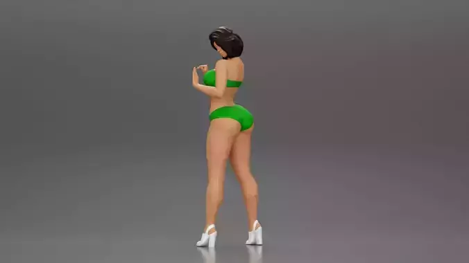 Attractive girl in bikini and heels Leaning Against car