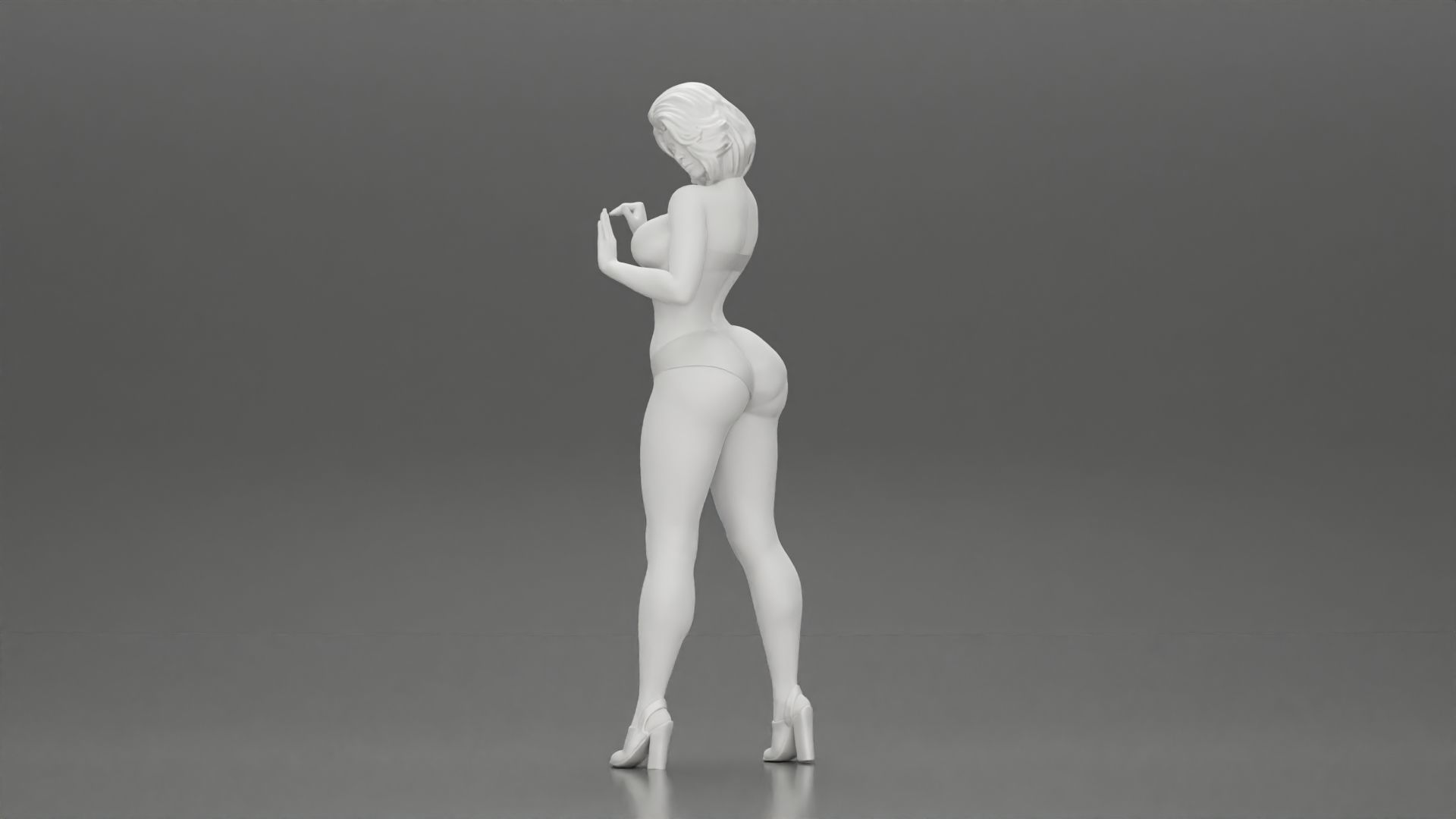 Attractive girl in bikini and heels Leaning Against car 3D print model_9