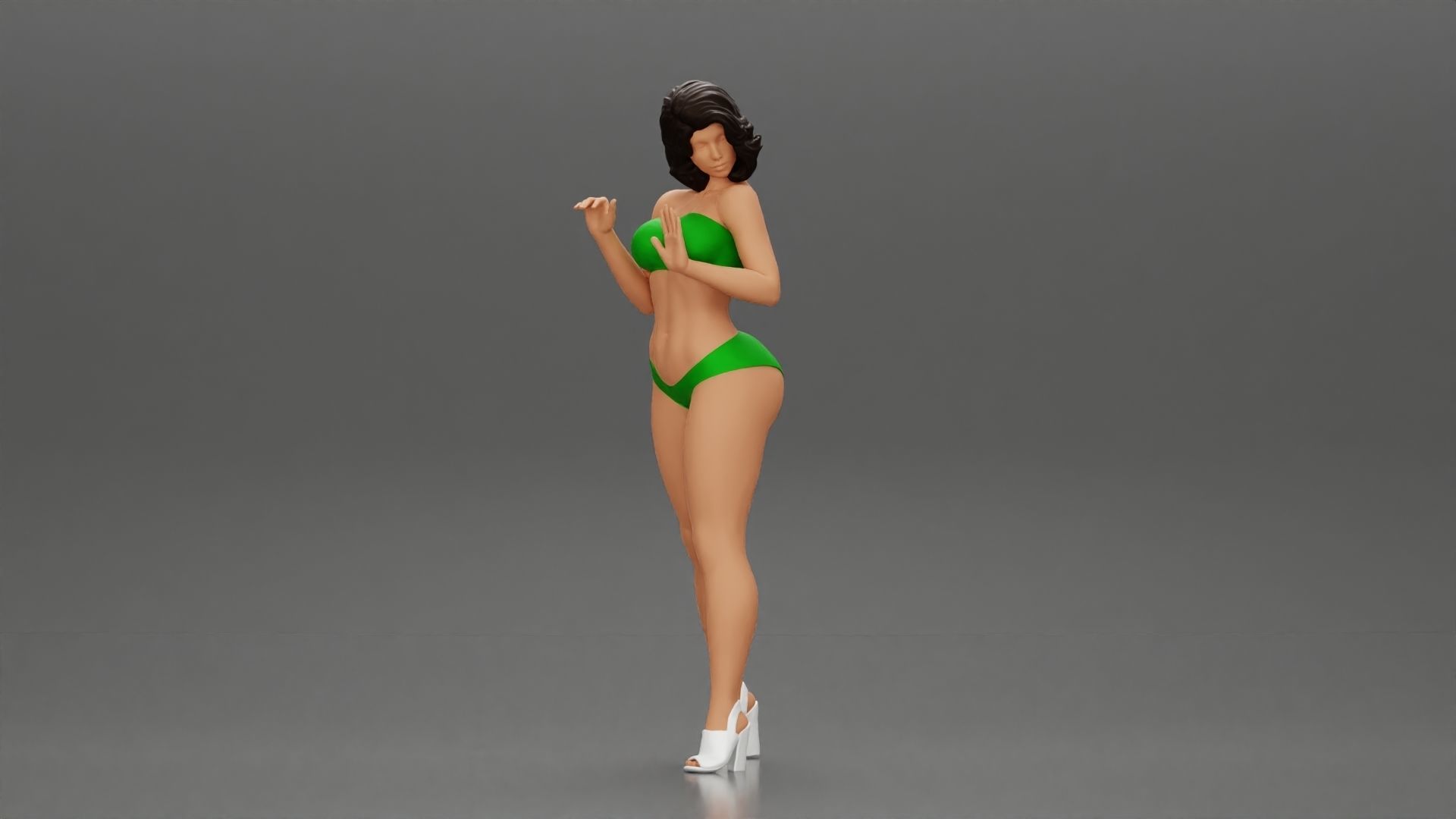 Attractive girl in bikini and heels Leaning Against car 3D print model_1