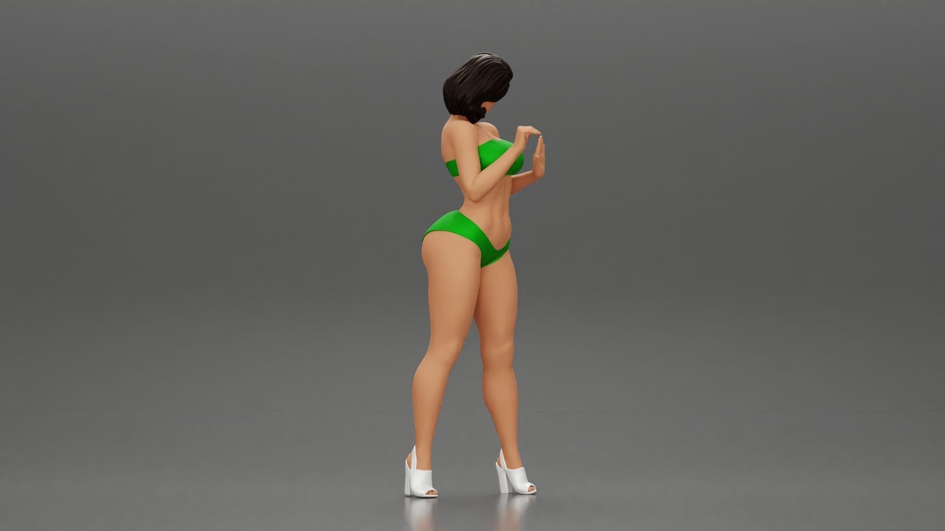 Attractive girl in bikini and heels Leaning Against car 3D print model_2