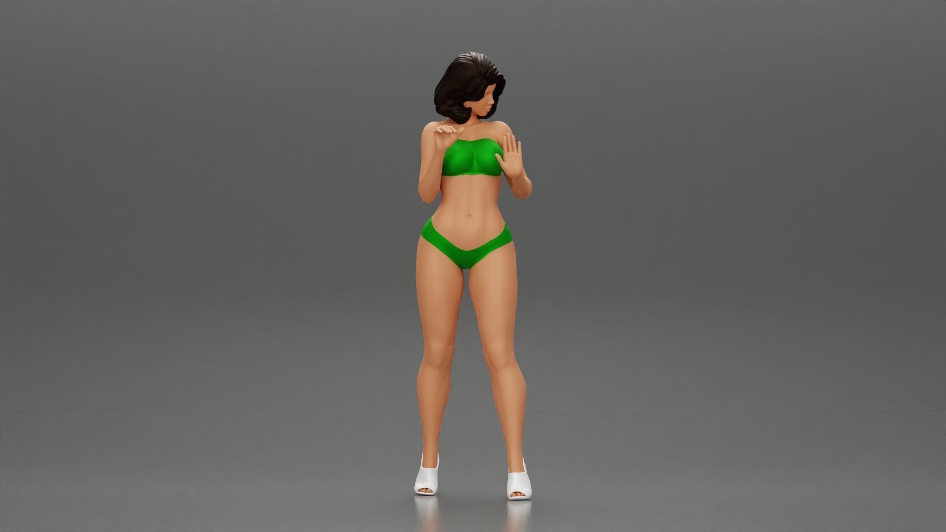 Attractive girl in bikini and heels Leaning Against car 3D print model_5