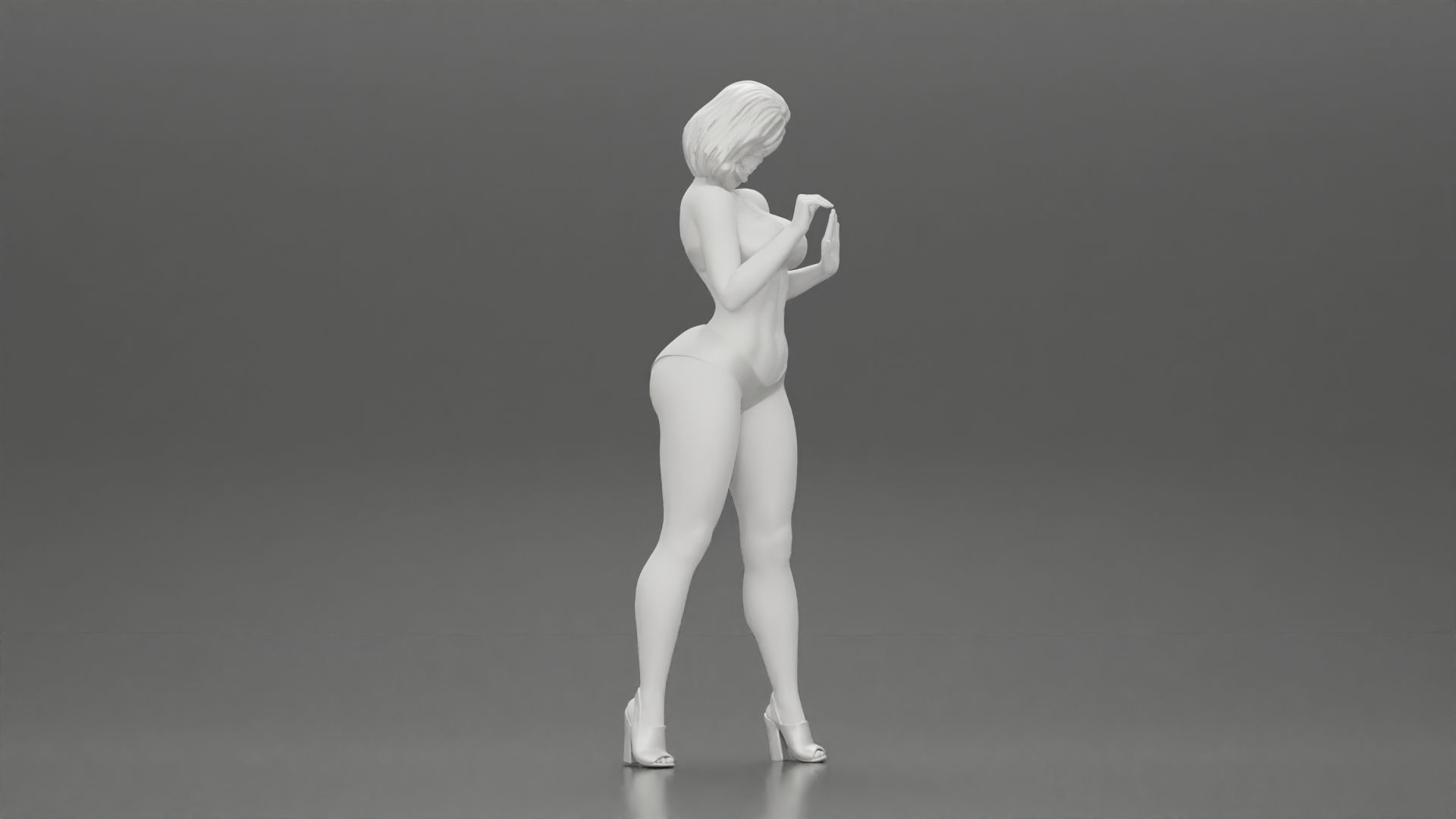 Attractive girl in bikini and heels Leaning Against car 3D print model_6