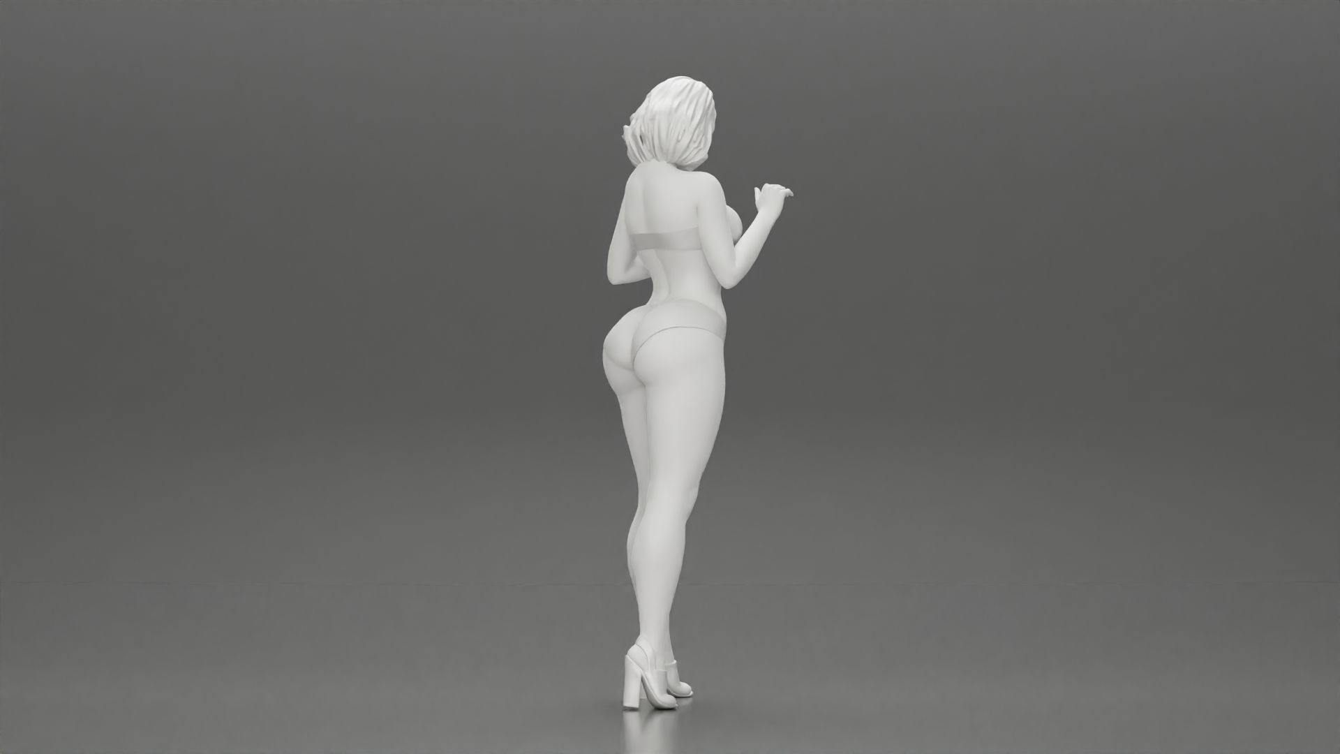 Attractive girl in bikini and heels Leaning Against car 3D print model_7