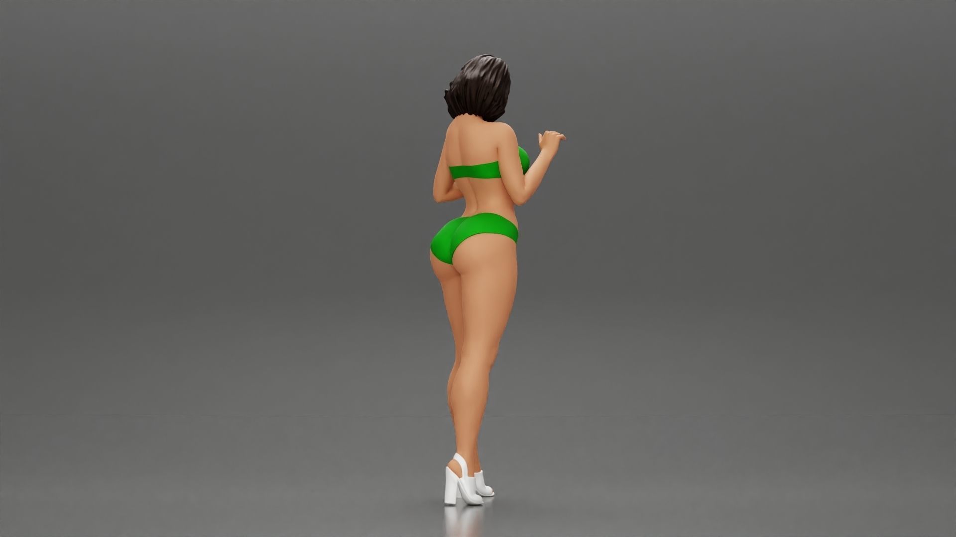 Attractive girl in bikini and heels Leaning Against car 3D print model_3