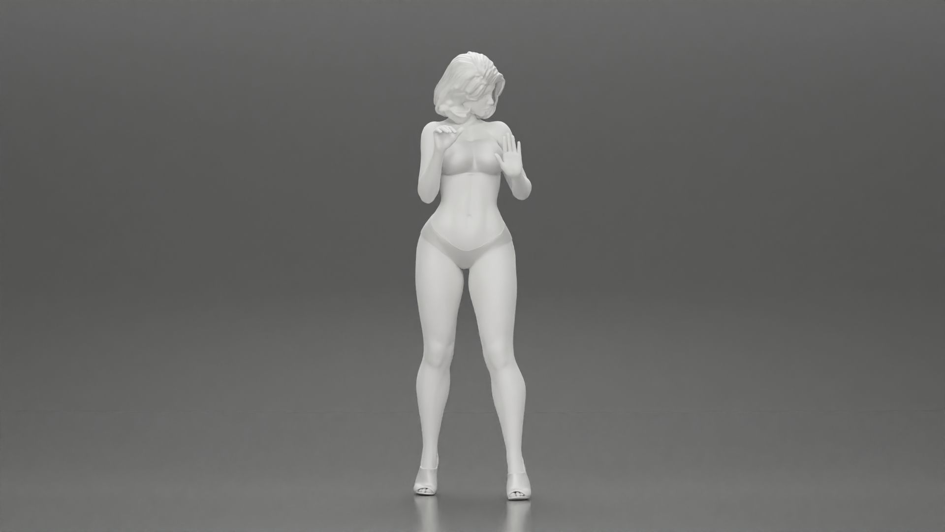 Attractive girl in bikini and heels Leaning Against car 3D print model_11