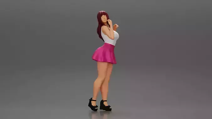 Fashion girl posing in skirt and shirt