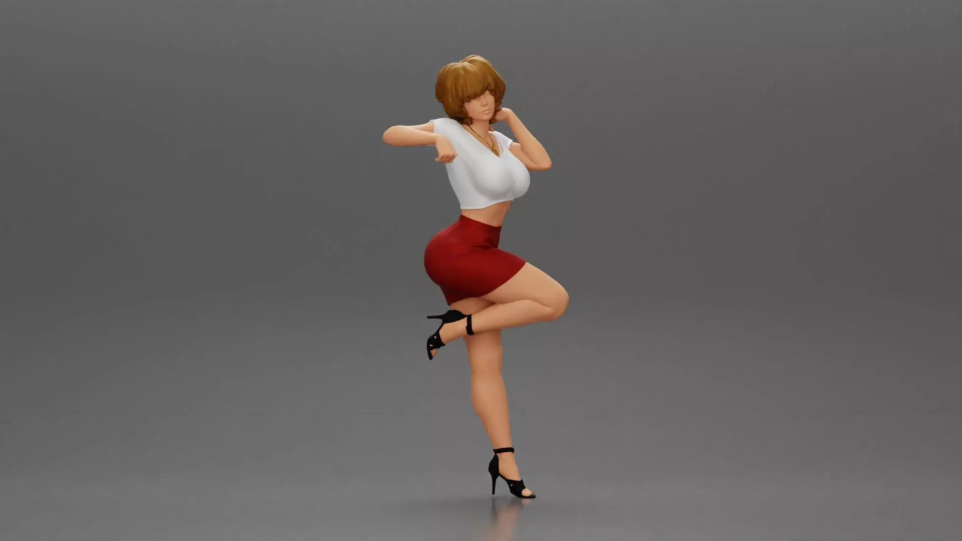 girl in mini skirt with short hair Leaning Against car 3D print model