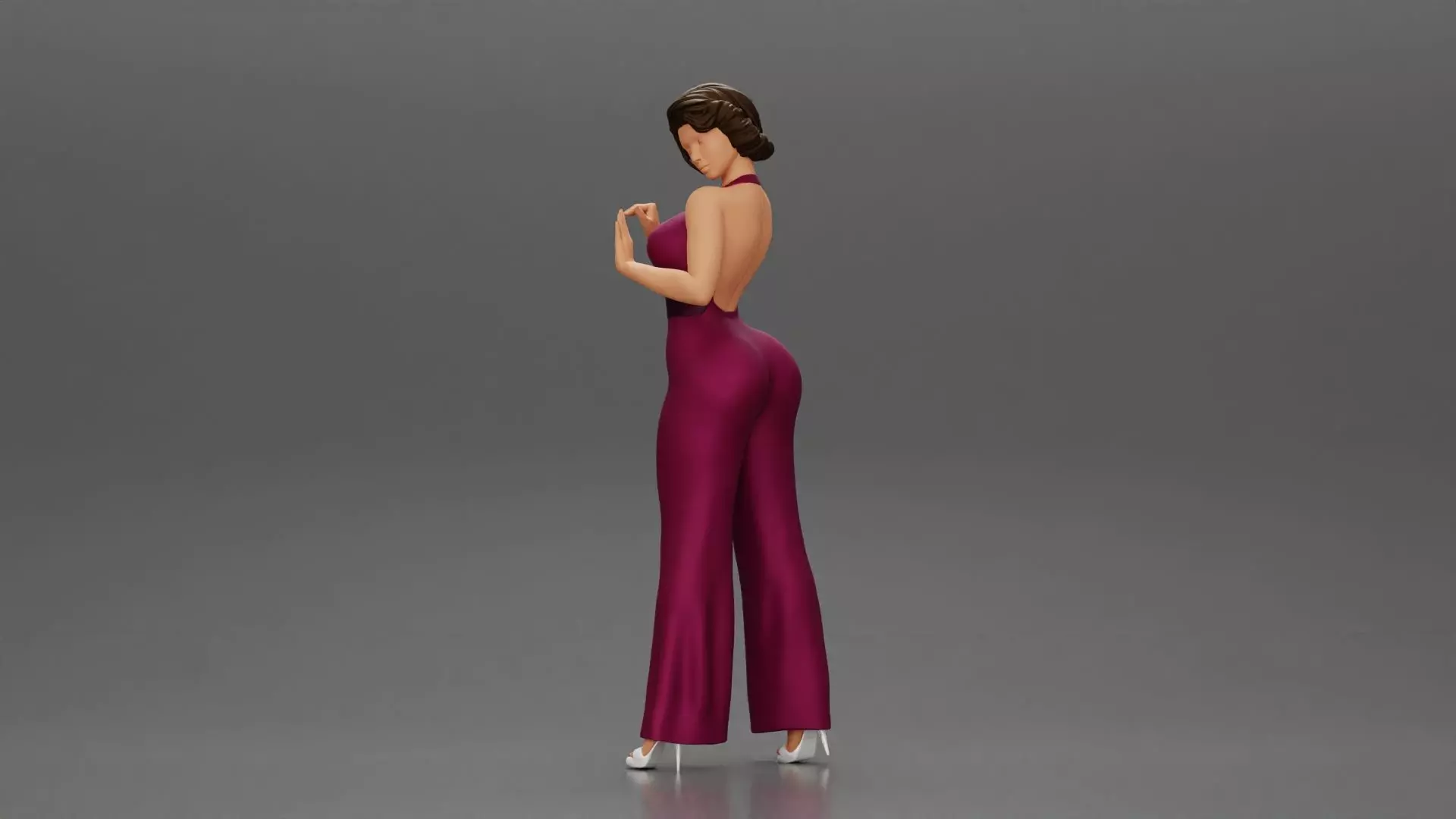 Fashion girl in catsuit and heels Leaning Against car 3D print model