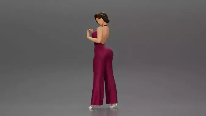 Fashion girl in catsuit and heels Leaning Against car