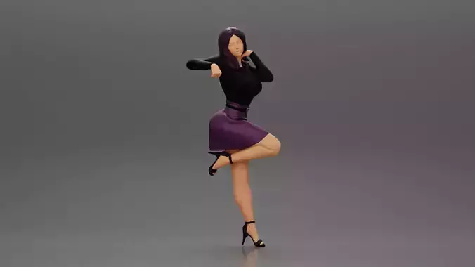 Sexy girl in mini skirt and heels Leaning Against wall