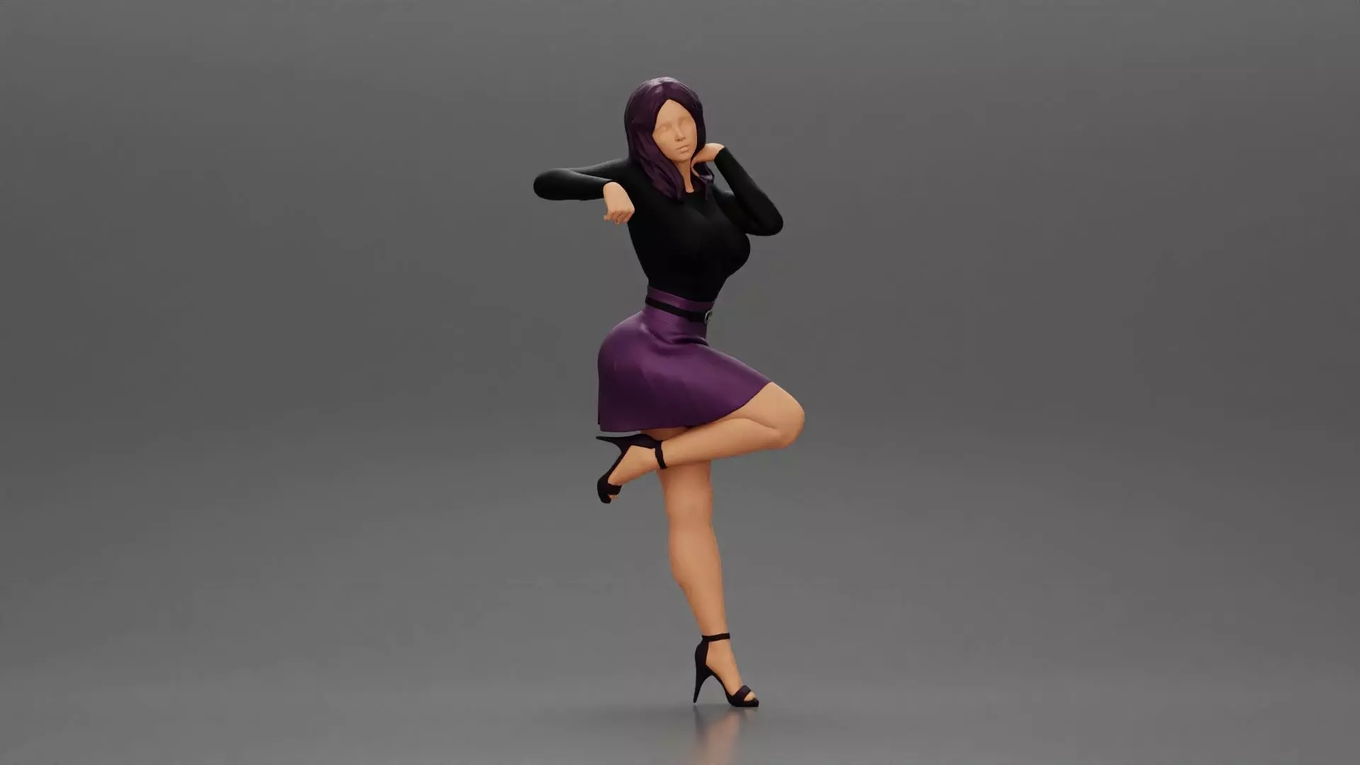 Sexy girl in mini skirt and heels Leaning Against wall 3D print model