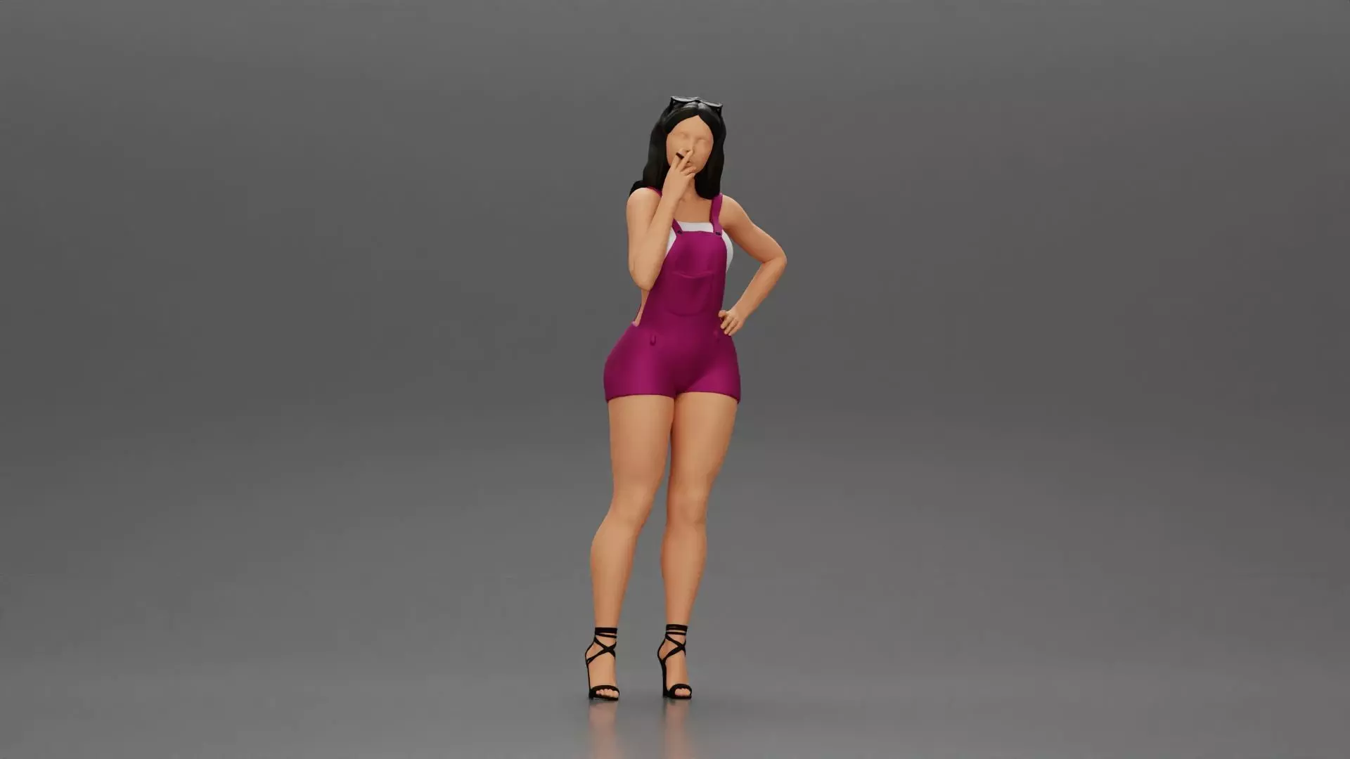 girl in mini overalls posing smoking cigarette on the beach 3D print model