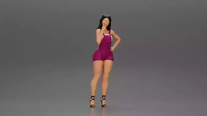 sexy girl in mini overalls posing smoking cigarette on the beach