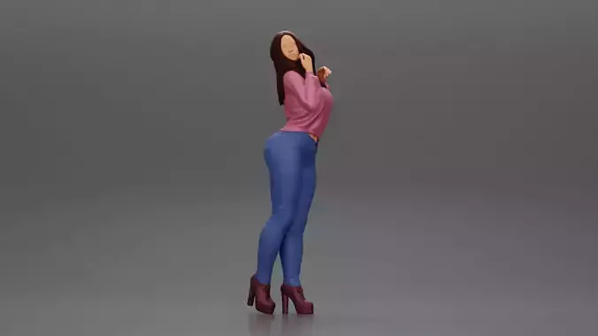 Beautiful girl in jeans and shirt posing