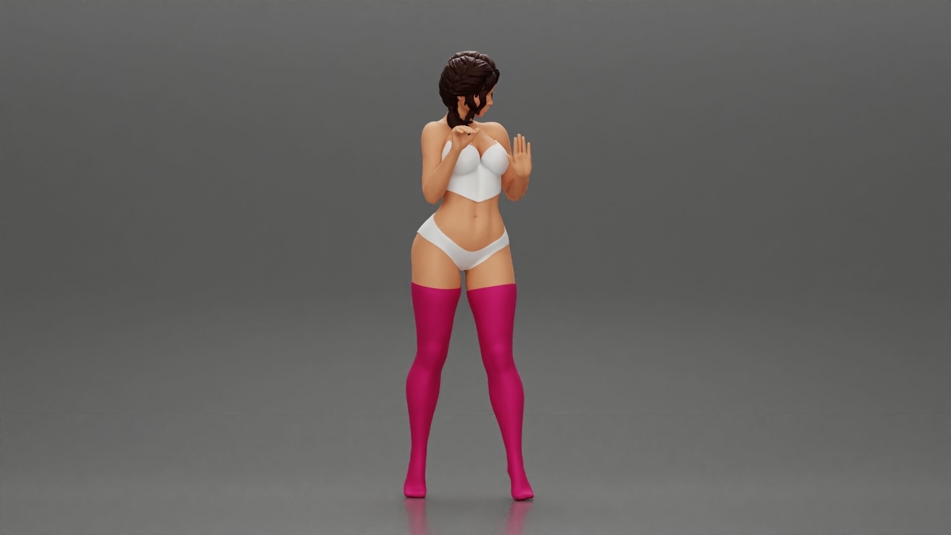 Attractive girl in bikini and stockings Leaning Against car 3D print model_2