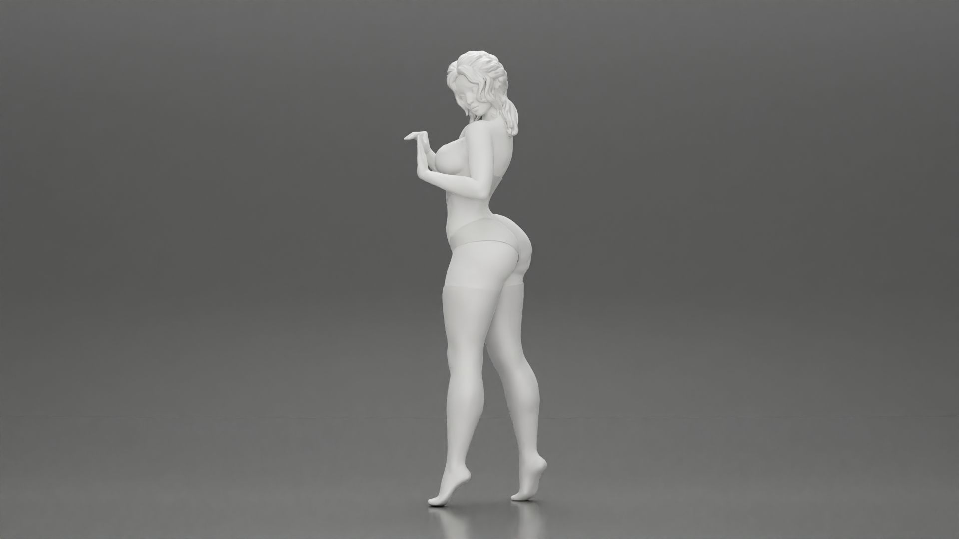 Attractive girl in bikini and stockings Leaning Against car 3D print model_6