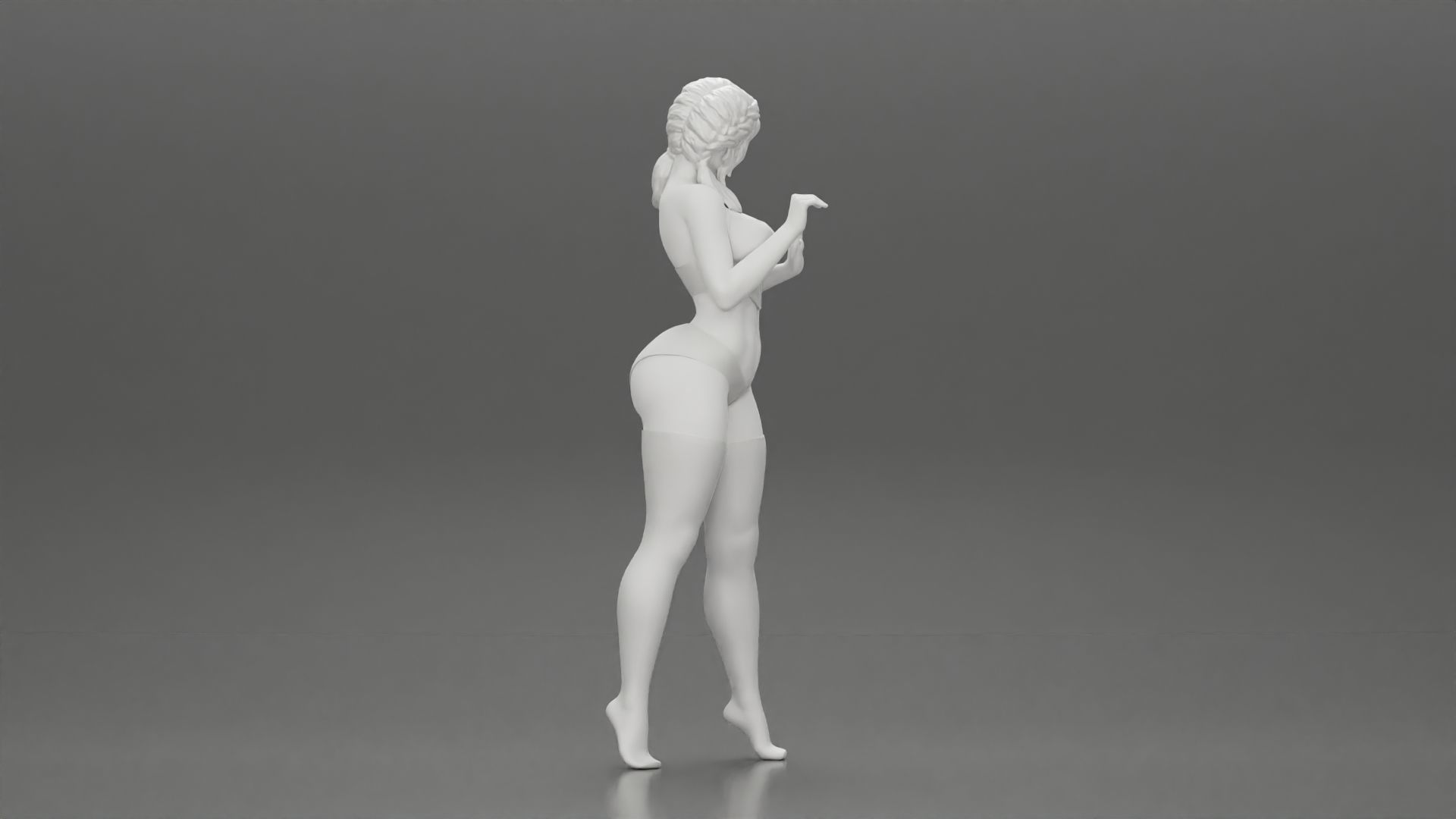 Attractive girl in bikini and stockings Leaning Against car 3D print model_9