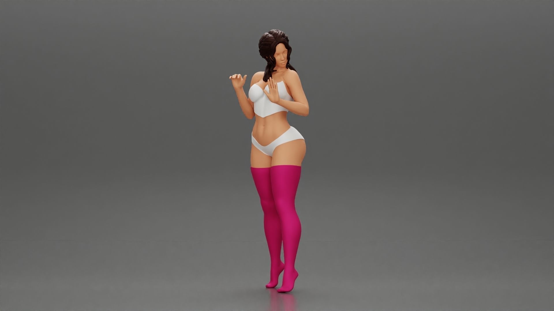 Attractive girl in bikini and stockings Leaning Against car 3D print model_1