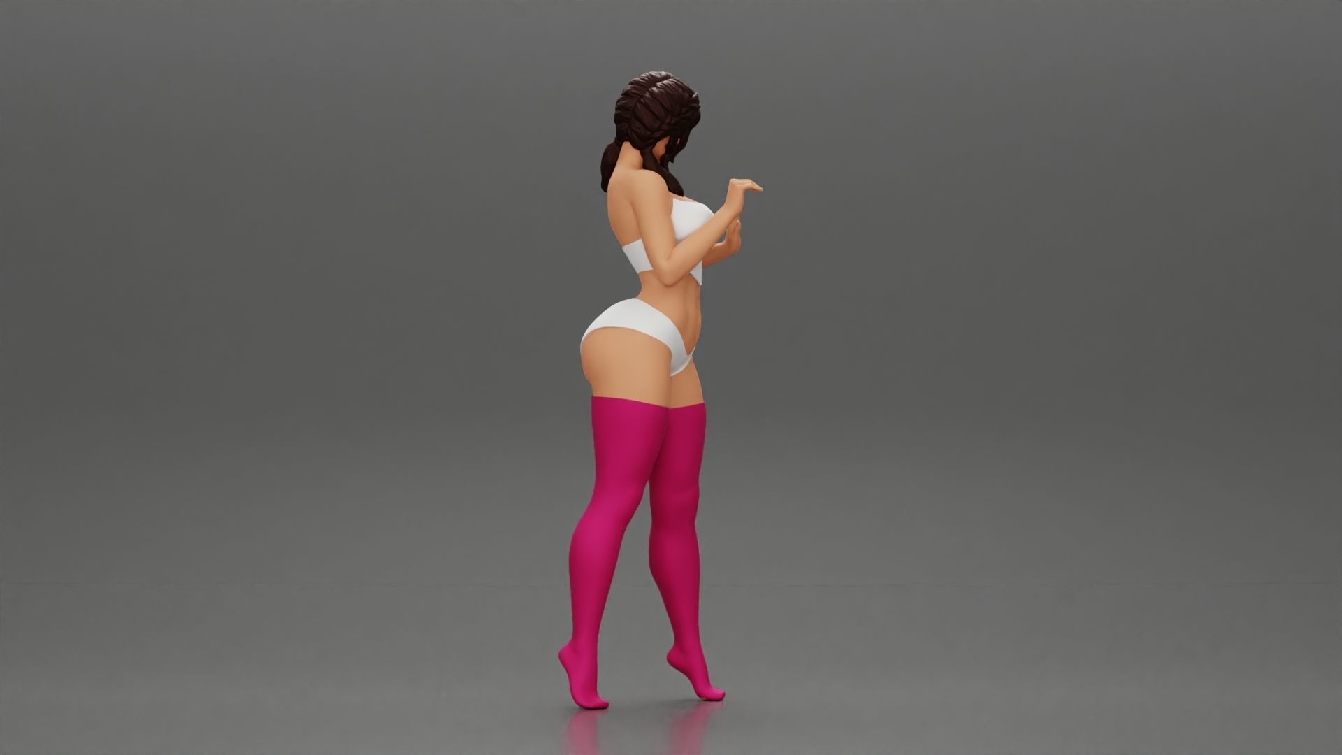 Attractive girl in bikini and stockings Leaning Against car 3D print model_3