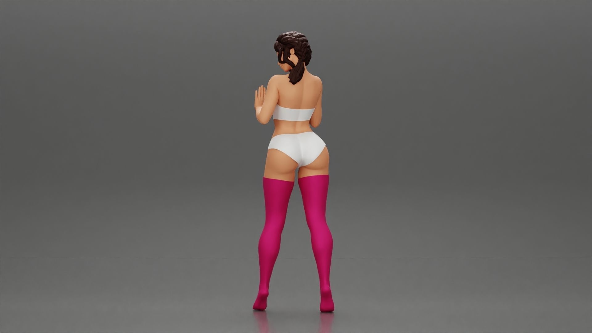 Attractive girl in bikini and stockings Leaning Against car 3D print model_5