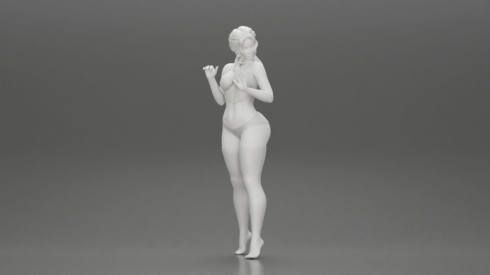 Attractive girl in bikini and stockings Leaning Against car 3D print model_7