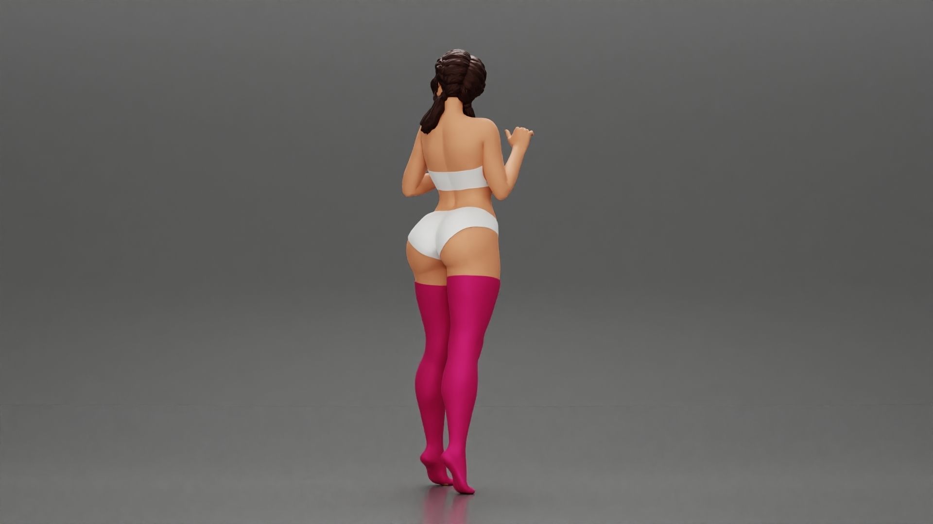 Attractive girl in bikini and stockings Leaning Against car 3D print model_4