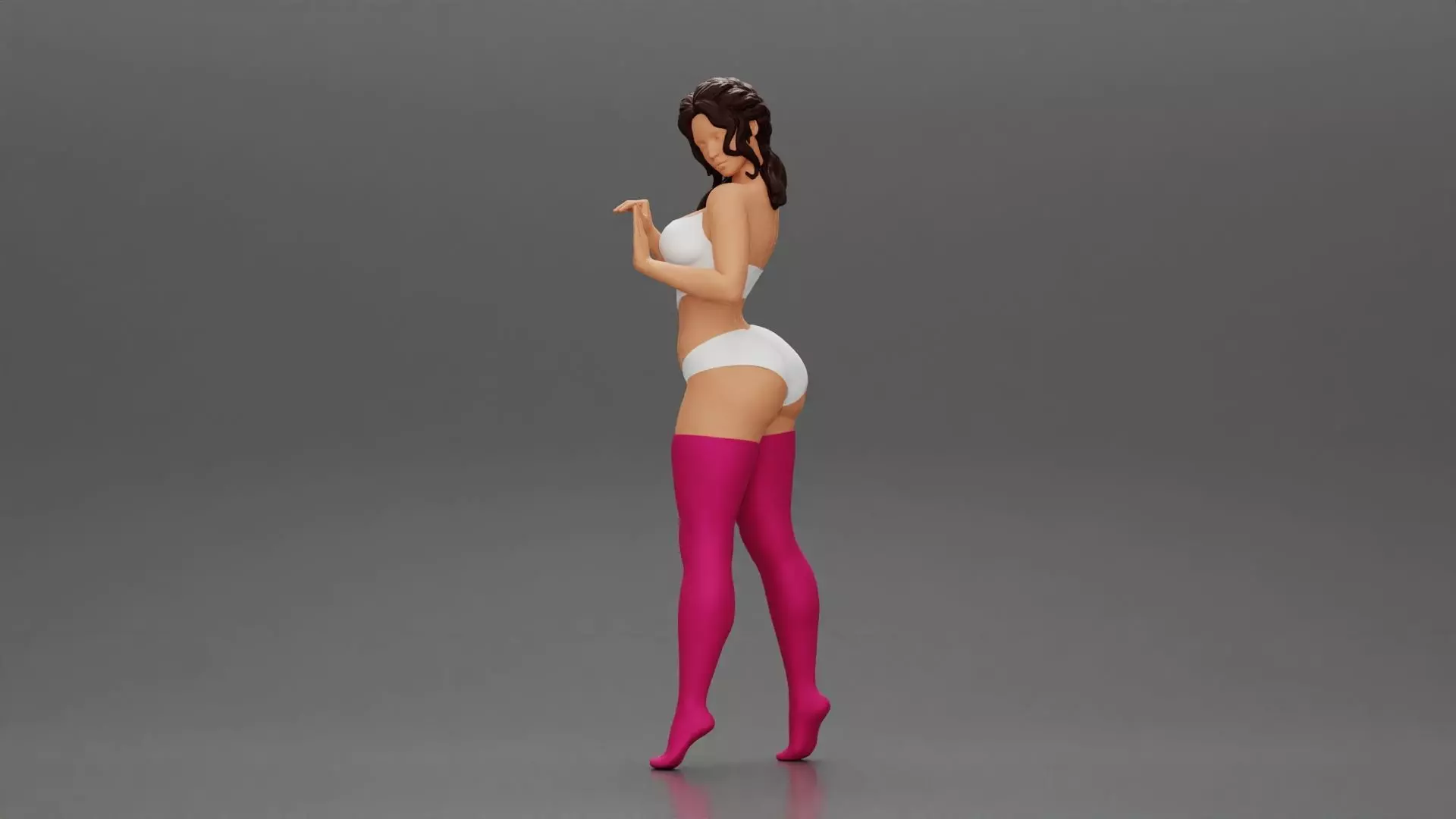 Attractive girl in bikini and stockings Leaning Against car 3D print model_0