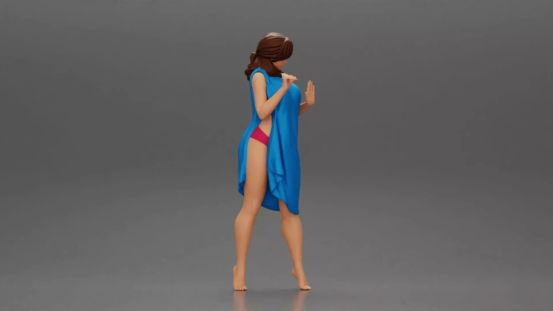 Girl in bikini and suit Leaning Against car on the beach 3D print model