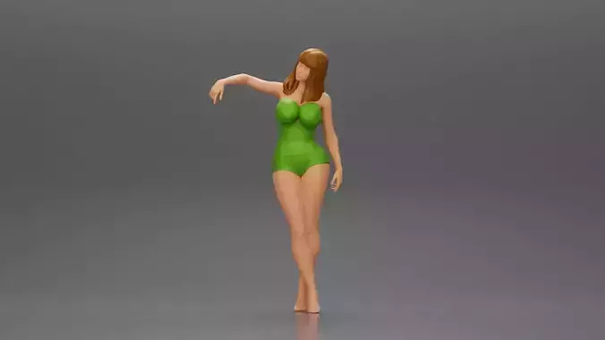 Sexy girl in onepiece standing with her friend on the beach