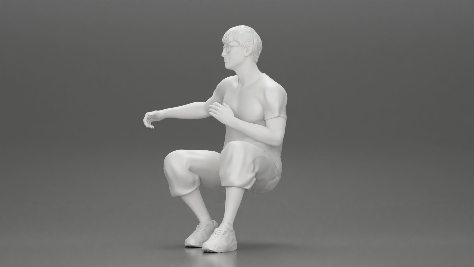 man in shorts sitting on a bench with her girlfriend in the park 3D print model_11