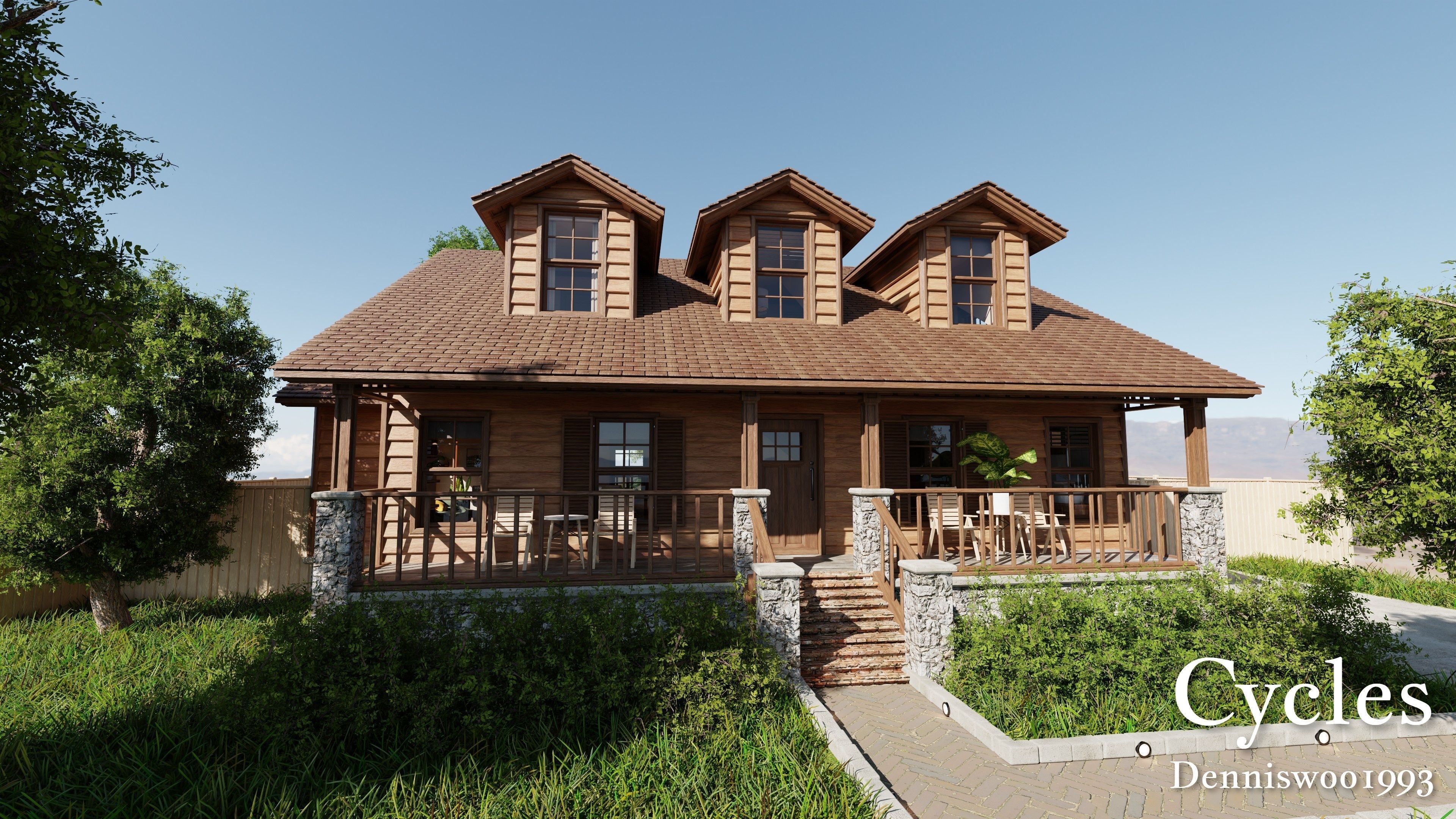 Modular Classic Style American House 9 Low-poly 3D model_3