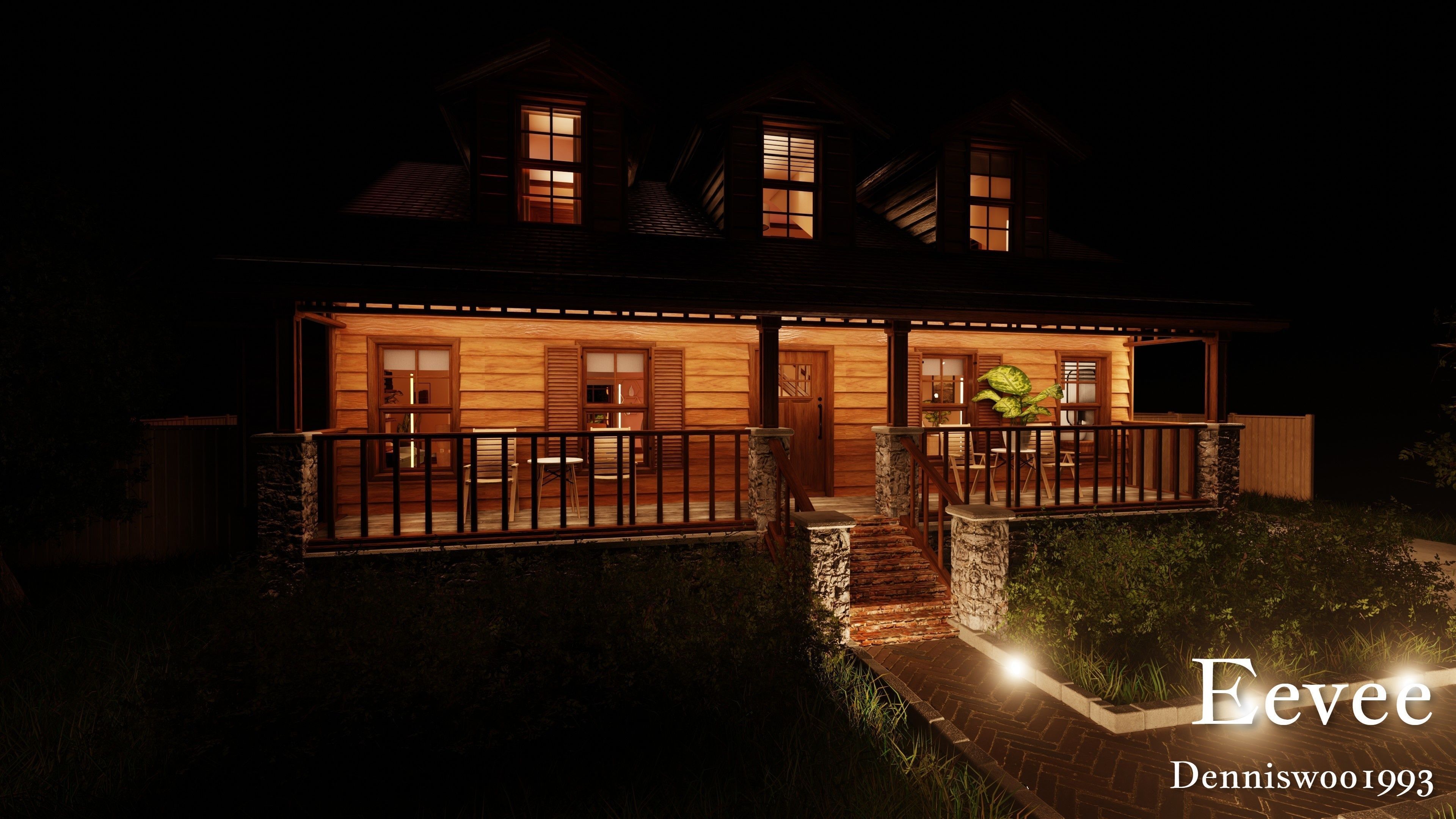 Modular Classic Style American House 9 Low-poly 3D model_37