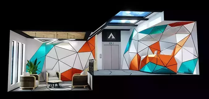 Modern Office Lobby Low-poly 3D model