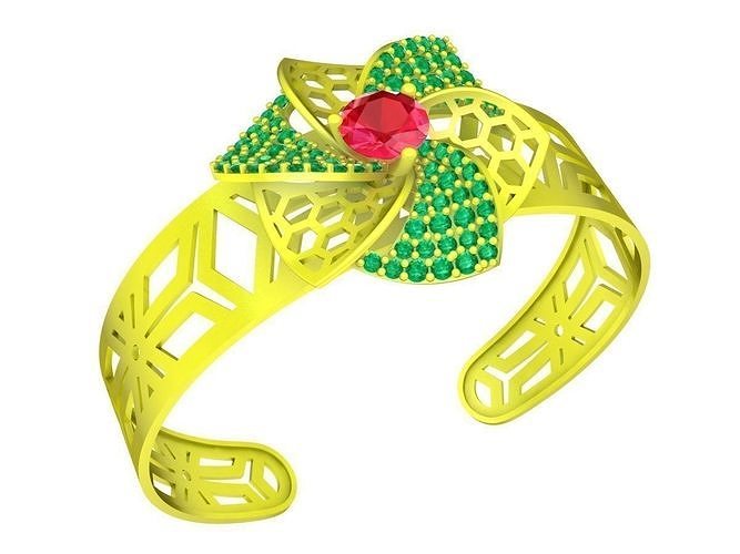 6377 ultra vision diamond flower bangle 3D print model