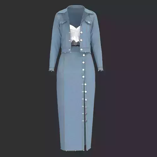Women Long Denim Dress - CLO3D Project File 3D model