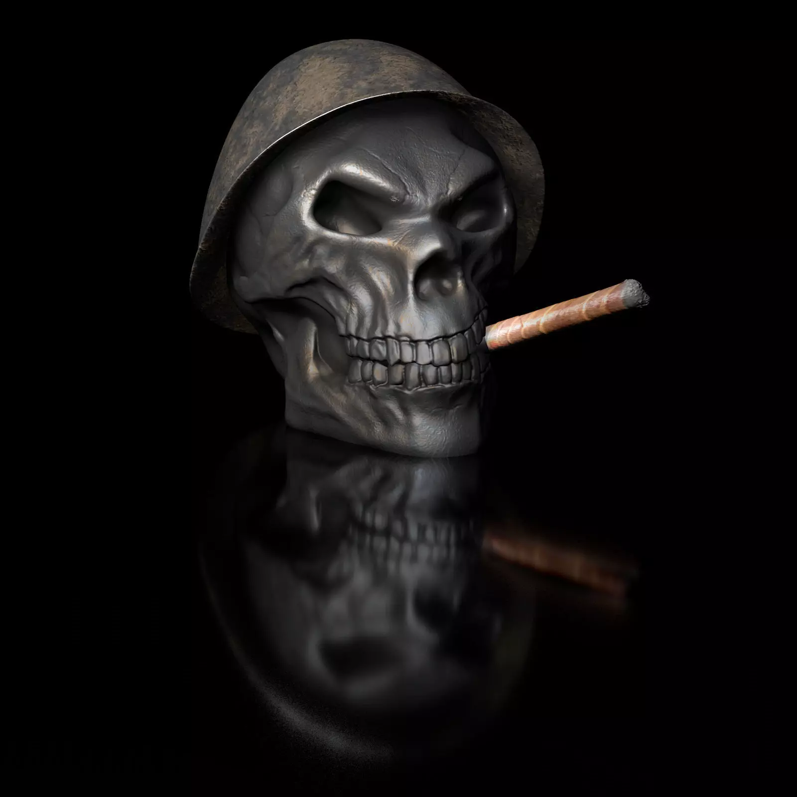 Soldier Skull with cigar and helm 3D Print Model 3D print model