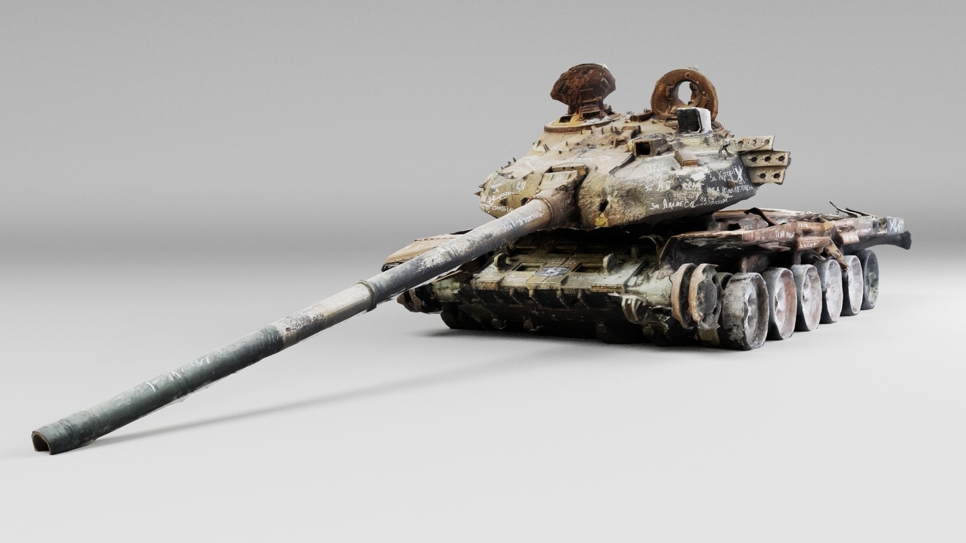Russian T-72 tank destroyed by Ukrainian army 3D model_4
