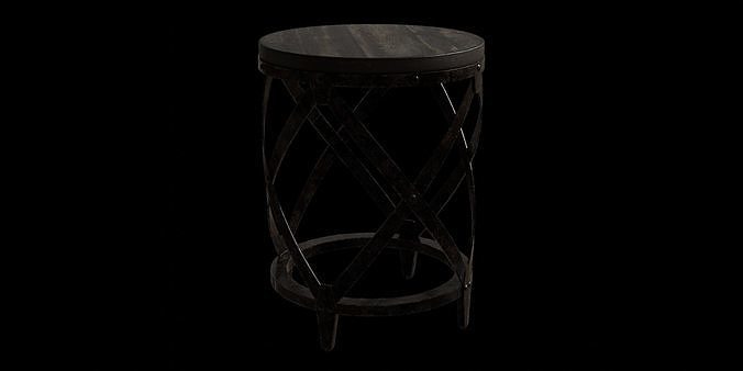 Rustic Industrial Crafted Wood And Metal End Table Low-poly 3D model