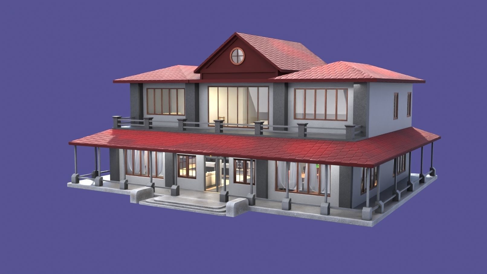 3D Model house or Villa with interior - VR game asset Low-poly 3D model_1