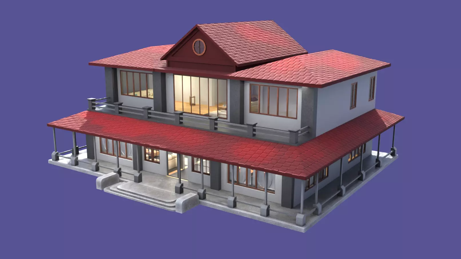 3D Model house or Villa with interior - VR game asset Low-poly 3D model_0