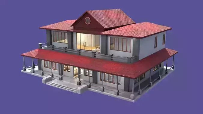 3D Model house or Villa with interior  - VR game asset
