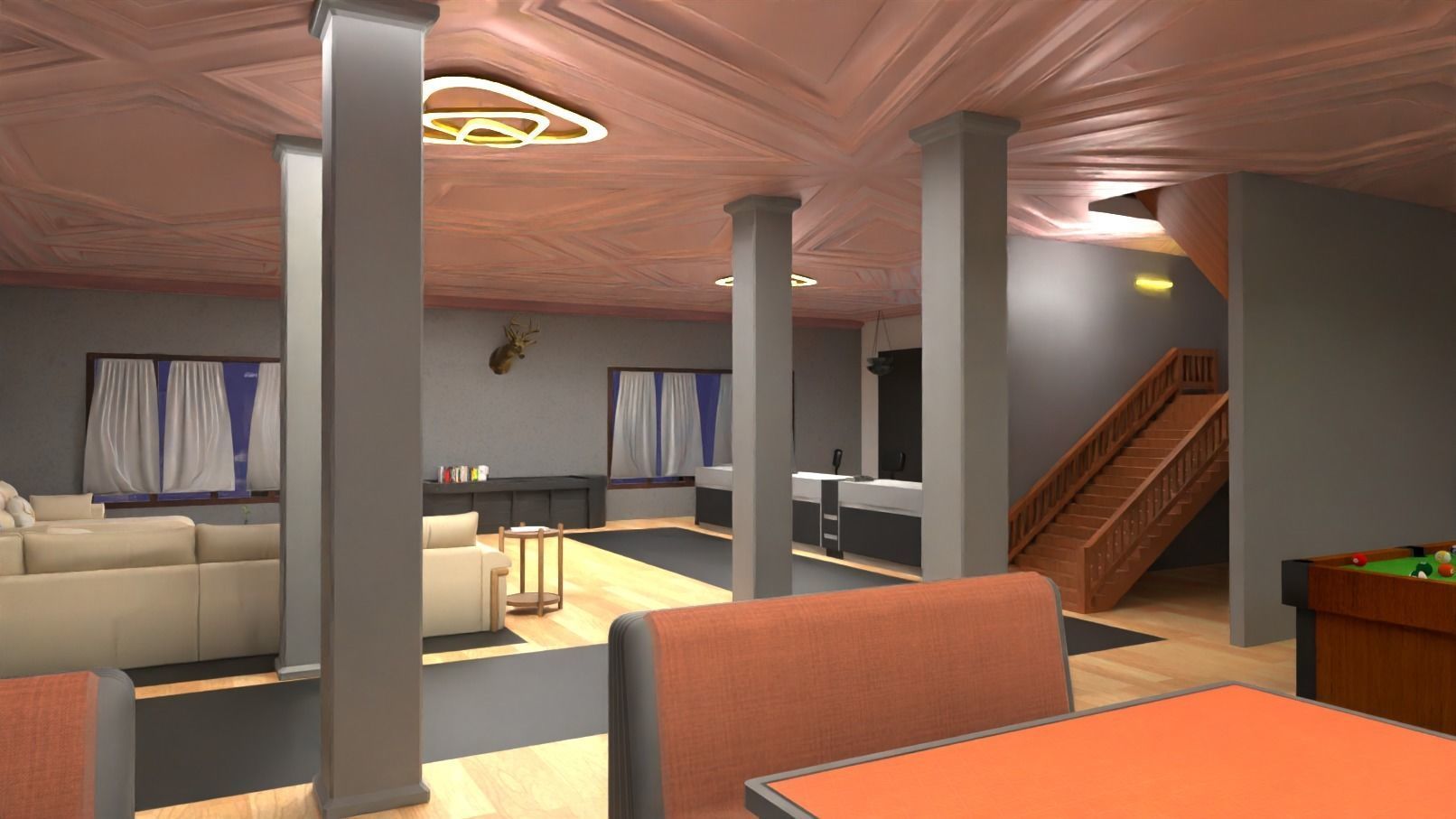 3D Model house or Villa with interior - VR game asset Low-poly 3D model_3